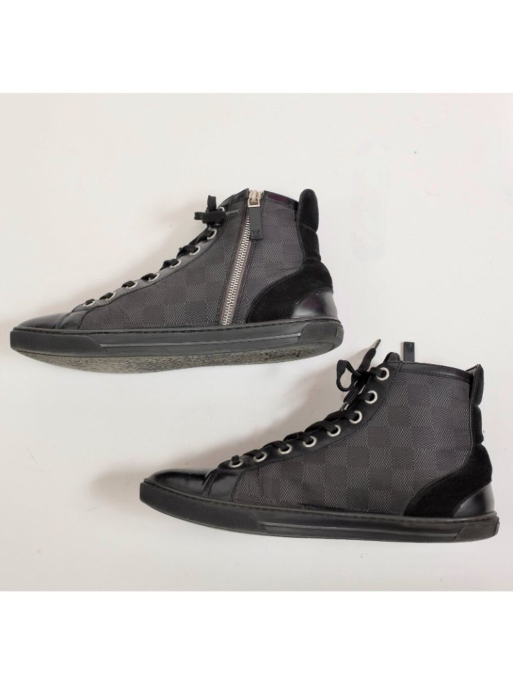Louis Vuitton 8 US 9 black sneakers high top black Damier LOGO PRINT - Picture 5 of 14